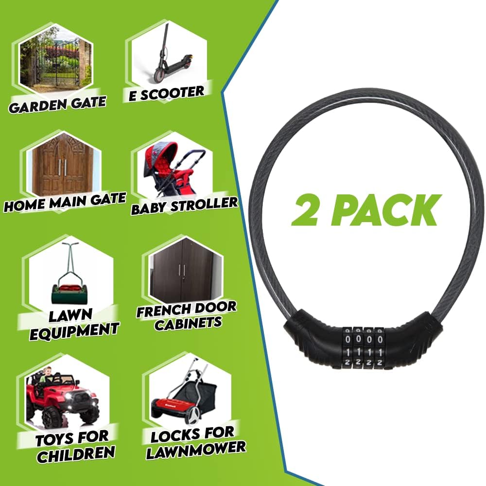 Urban August Fridge Lock: Multi-Functional Cable Combination Lock, for French-Door Refrigerators and Cabinets. Great Fridge Lock for Children or Adults (Two)