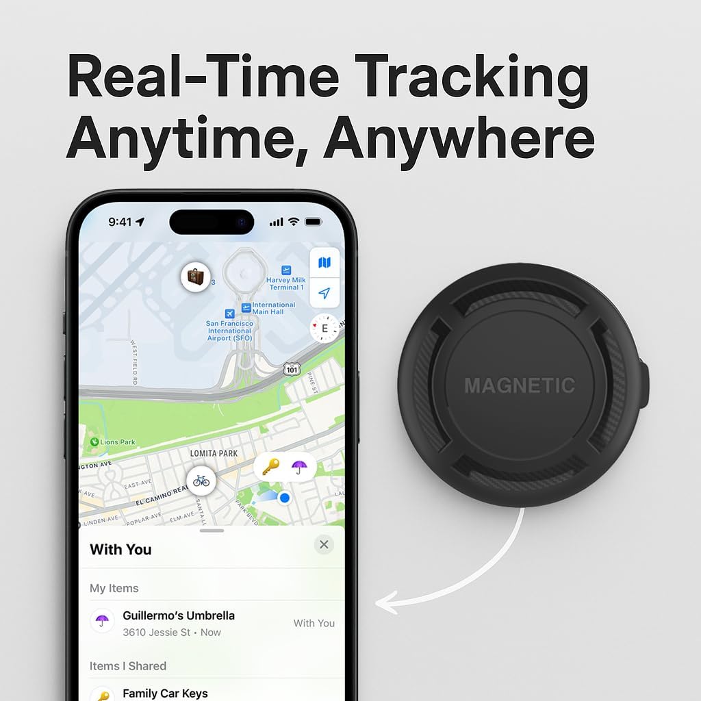 Magnetic Hidden GPS Tracker for Vehicles – Long Battery Life, No Subscription, Car Tracker Device Hidden (iOS Tracker)