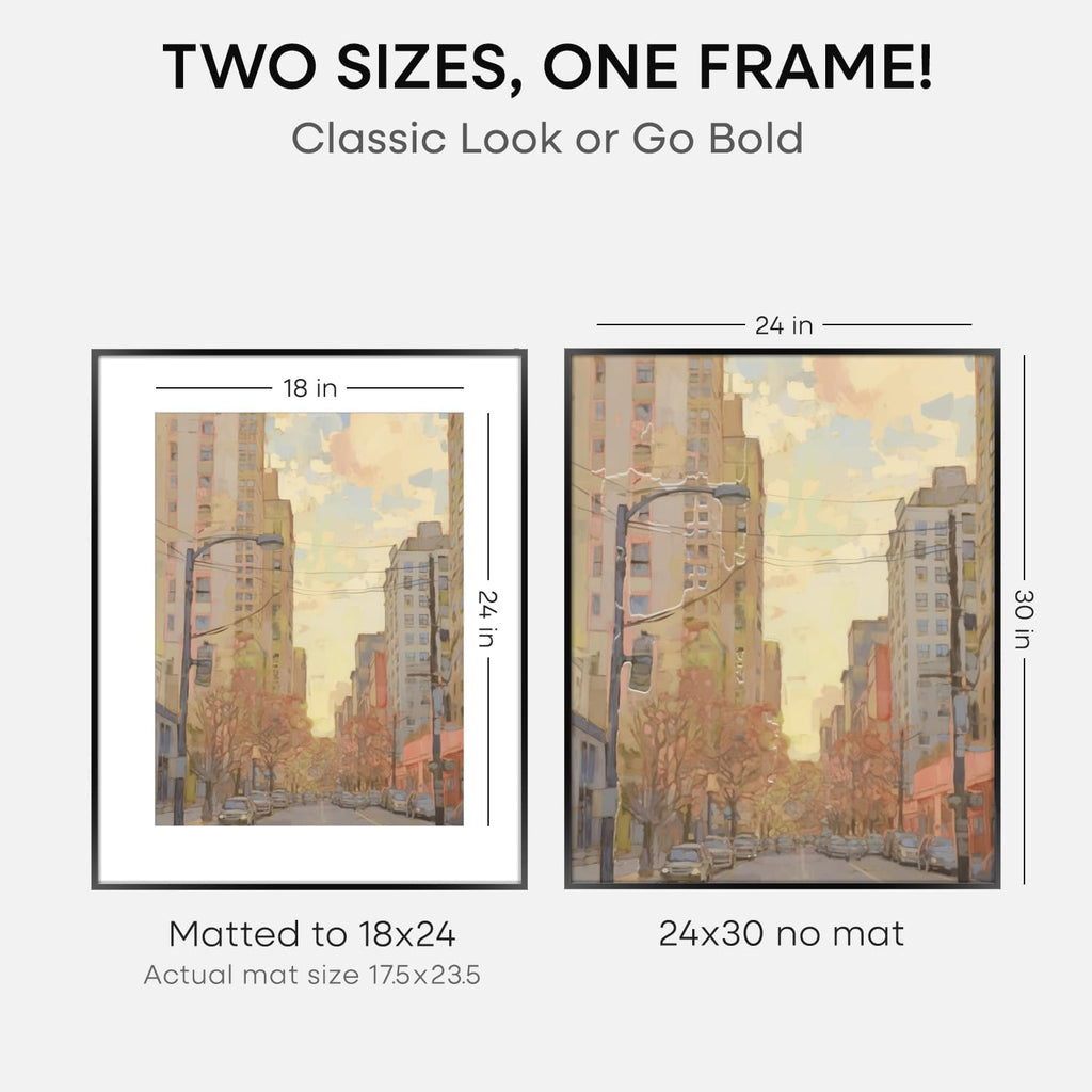 Homeforia 24x30 Poster Frame Black, High End Metal 24 x 30 Picture Frames with Mat 18 by 24 inches Photo, 24x30 Black Frame Matted to 18x24 Print, 30x24 Large Frame, Tempered Glass, Wall Kit, Set of 2