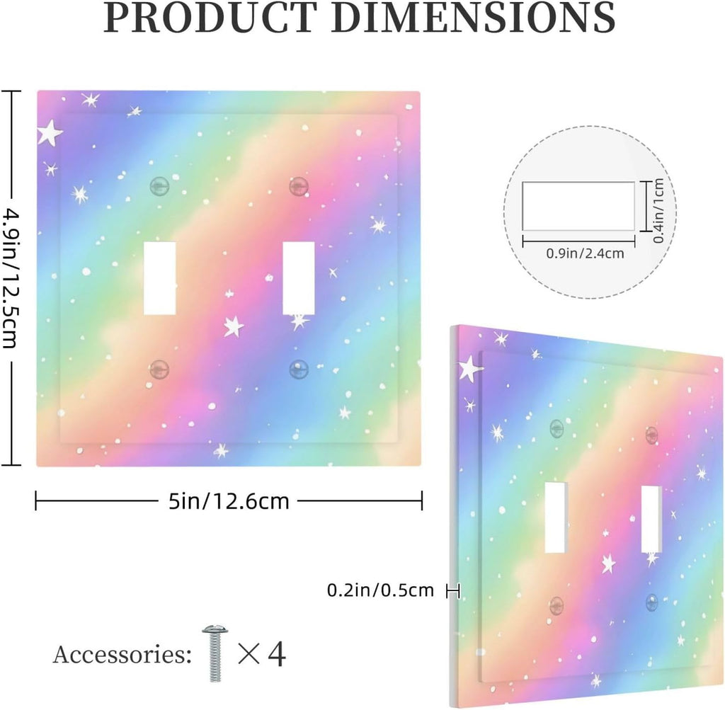 Decorative Light Switch Cover Plate Pink Blue Purple Iridescent Rainbow 2 Gang Outlet Covers Double Toggle Wall Plates for Electrical Outlets Switch Plate Covers Faceplate for Home Decor