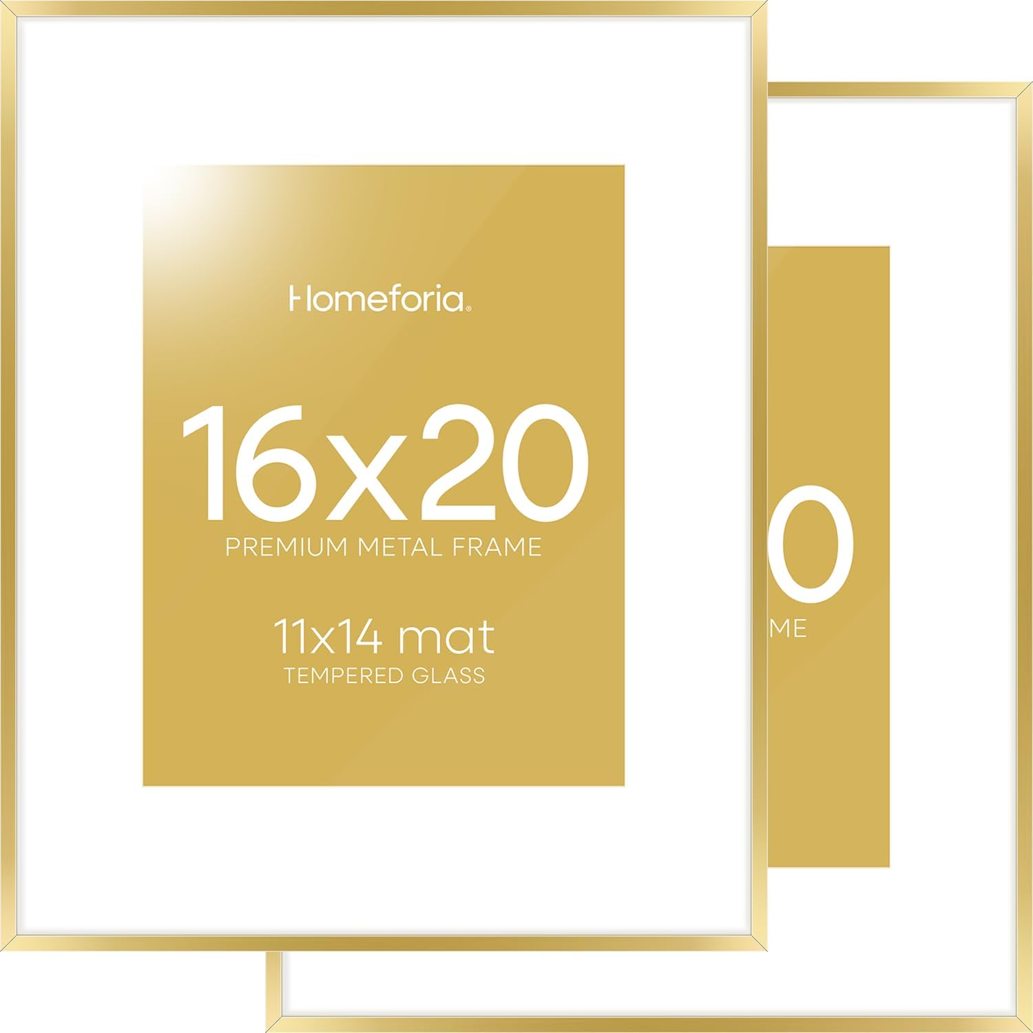Homeforia 16 x 20 Picture Frame Gold, High End Metal 16x20 Poster Frames with Mat 11x14 Photo, 16 x 20 Gold Frame Matted to 11 by 14 Print, 20x16 Thin Hanging Frame, Tempered Glass, Wall Kit, Set of 2