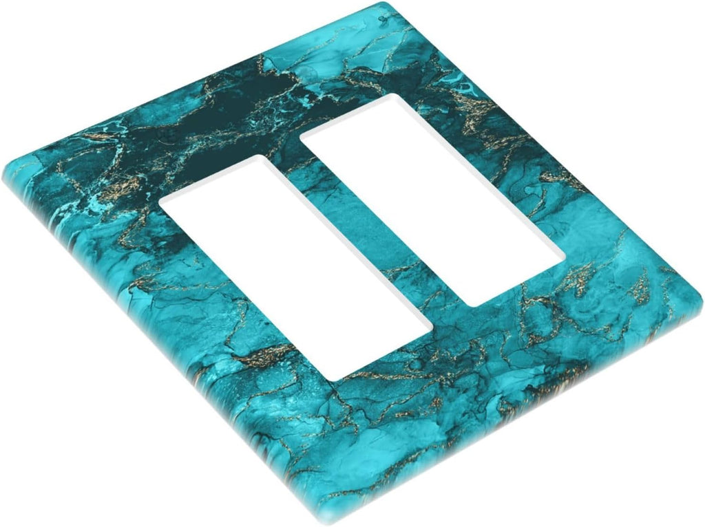 Decorative Outlet Covers Modern Abstract Turquoise Blue Marble 2 Gang Wall Plate Double Rocker Light Switch Cover Double Switch Plate Cover for Bathroom Home Decor（2 Pack）