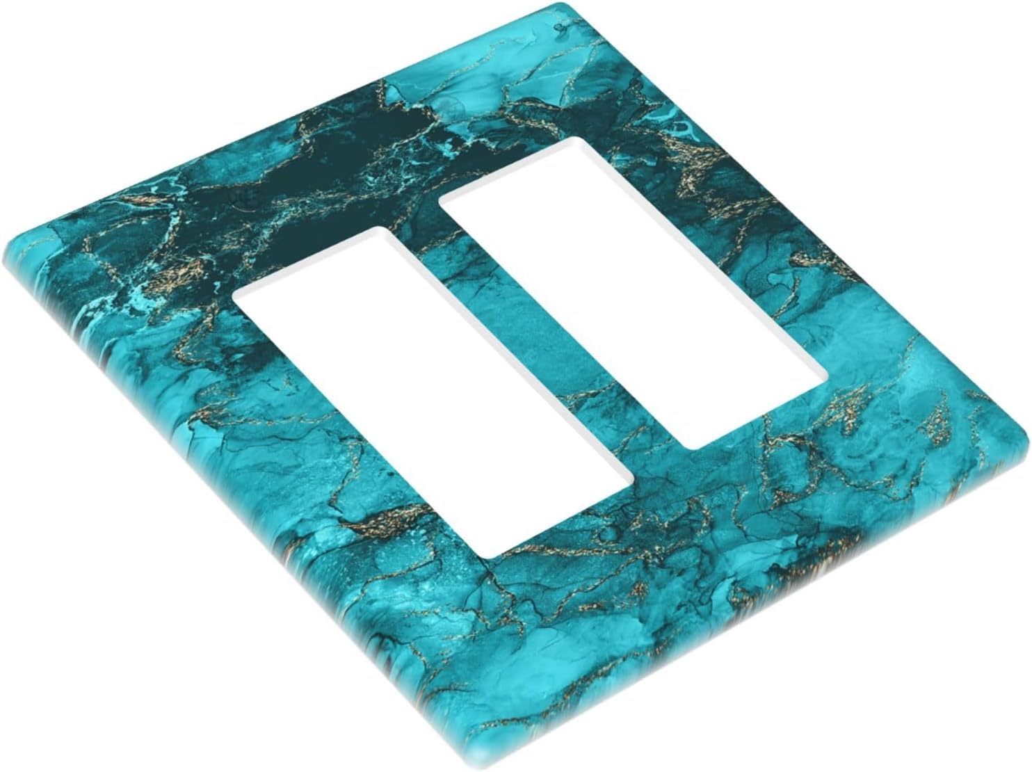 Decorative Outlet Covers Modern Abstract Turquoise Blue Marble 2 Gang Wall Plate Double Rocker Light Switch Cover Double Switch Plate Cover for Bathroom Home Decor（2 Pack）