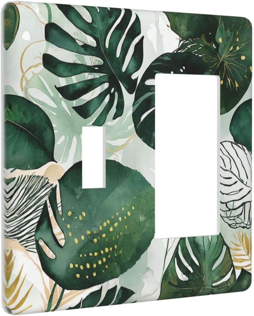 Outlet Covers Boho Tropical Leaves 1 Toggle 1 Rocker Combination Decorative Wall Plate Electrical Switch Plates Light Switch Cover Plate for Bedroom Bathroom Decor