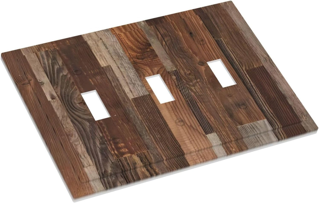 Vintage Brown Wooden Boards Print Wood Grain Decorative Switch Plates 3 Gang Wall Plate Triple Toggle Light Switch Cover Faceplate Electrical Wall Panels for Farmhouse Home Decor