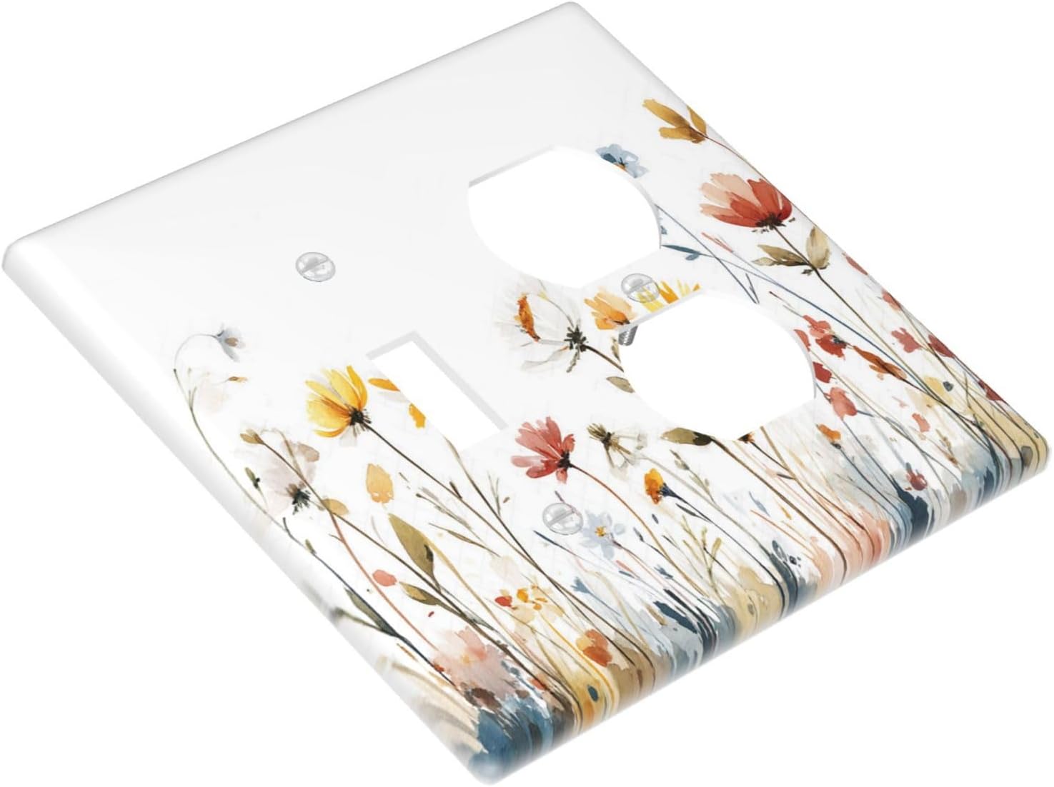 Watercolor Wildflower Colorful Floral Plant Wallplates 1 Toggle 1 Duplex Switch Plate Electrical GFCI Faceplate Decorative Light Switch Covers for Bed Room Living Room Decor