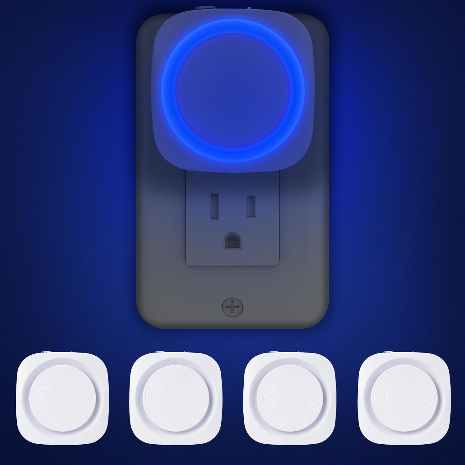 Blue Night Lights Plug into Wall, 4 Packs Dimmable Night Light with Dust to Dawn Sensor, Automatically Turn on and Off, Gentle Glow Nightlight for Bathroom,Bedroom,Stairs,Kitchen,Hallway, Blue