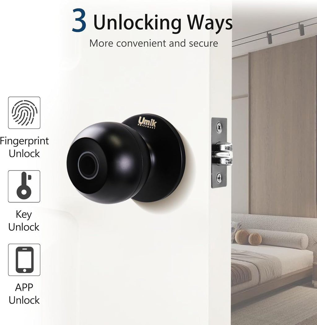 Fingerprint Door Lock, Keyless Entry Smart Door Lock for Bedroom, Home, Apartment Office, App Control (Matte Black)
