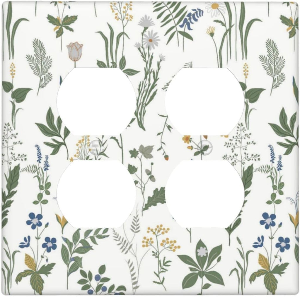 Outlet Covers Floral Green Leaf Plant Flowes 2 Gang Double Duplex Decorative Light Switch Covers Electrical Wallplates Socket Faceplate For Bed Room Farmhouse Decor