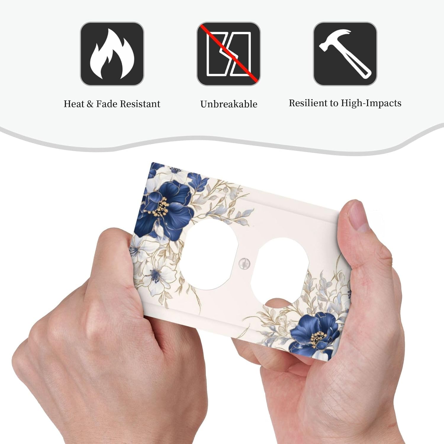 Decorative Outlet Covers Rustic Blue Beige Flower Peony Floral 1 Gang Duplex Light Switch Cover Plate Unique Wall Plates for Electrical Outlets Switch Plate Covers for Bedroom Home Decor