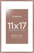 Homeforia 11 x 17 Picture Frame Mocha, High End Metal 11x17 Poster Frames with Mat 8x12 for Photo, 11 x 17 Mocha Frame Matted to 8 x 12 inch Print, 17x11 Thin Frame, Tempered Glass, Wall Kit, Set of 1