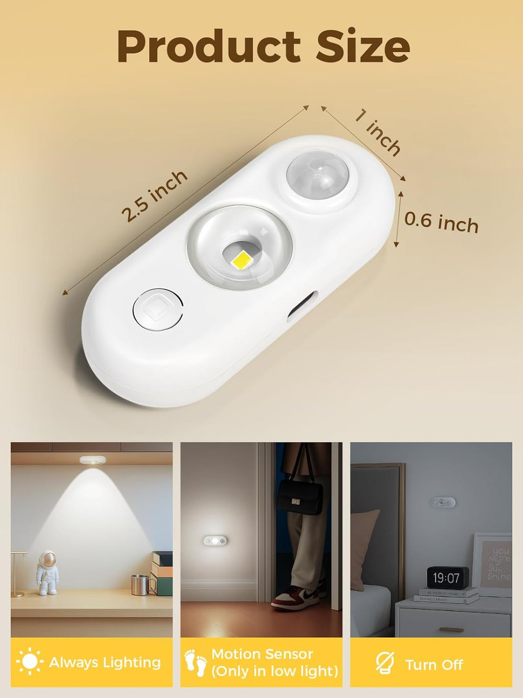 YGS-Tech LED Motion Sensor Light Indoor, Rechargeable Puck Lights, Magnetic Dimmable Under Cabinet Lights, Wireless LED Lights for Closet, Kitchen, Stairs, Daylight White, 6-Pack (White)