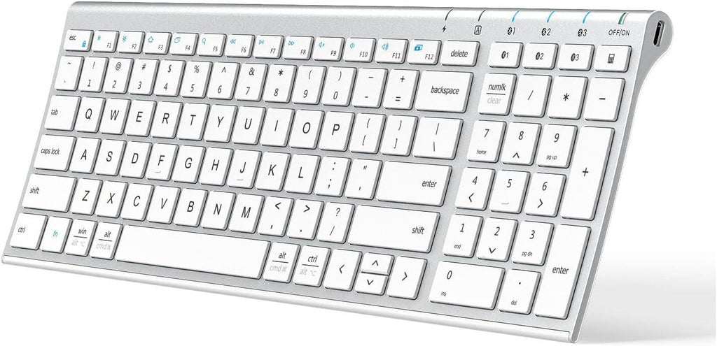 iClever BK10 Bluetooth Keyboard, Universal Bluetooth 5.1 Wireless Keyboard with Number Pad, Ergonomic Design, Multi-Device Compatibility, Stable Connection for Mac, iPad, iPhone, Android, Windows