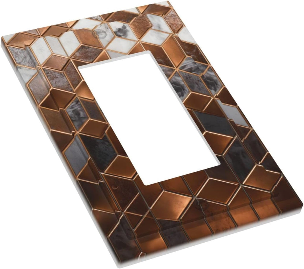 Brown Abstract Luxury Modern Geometric Cubic Marble 1 Gang Single Rocker Decorative Light Switch Covers Electrical Faceplate Switch Plates for Bathroom Kitchen Home