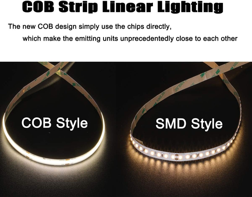 dephen UL-Listed COB LED Strip 16.4ft, Warm White Rope Lights 528LEDs/M, DC24V 5500Lm Flexiable and Cuttable Tape Lingting for Bedroom, Cabinet, Kitchen, Office, DIY