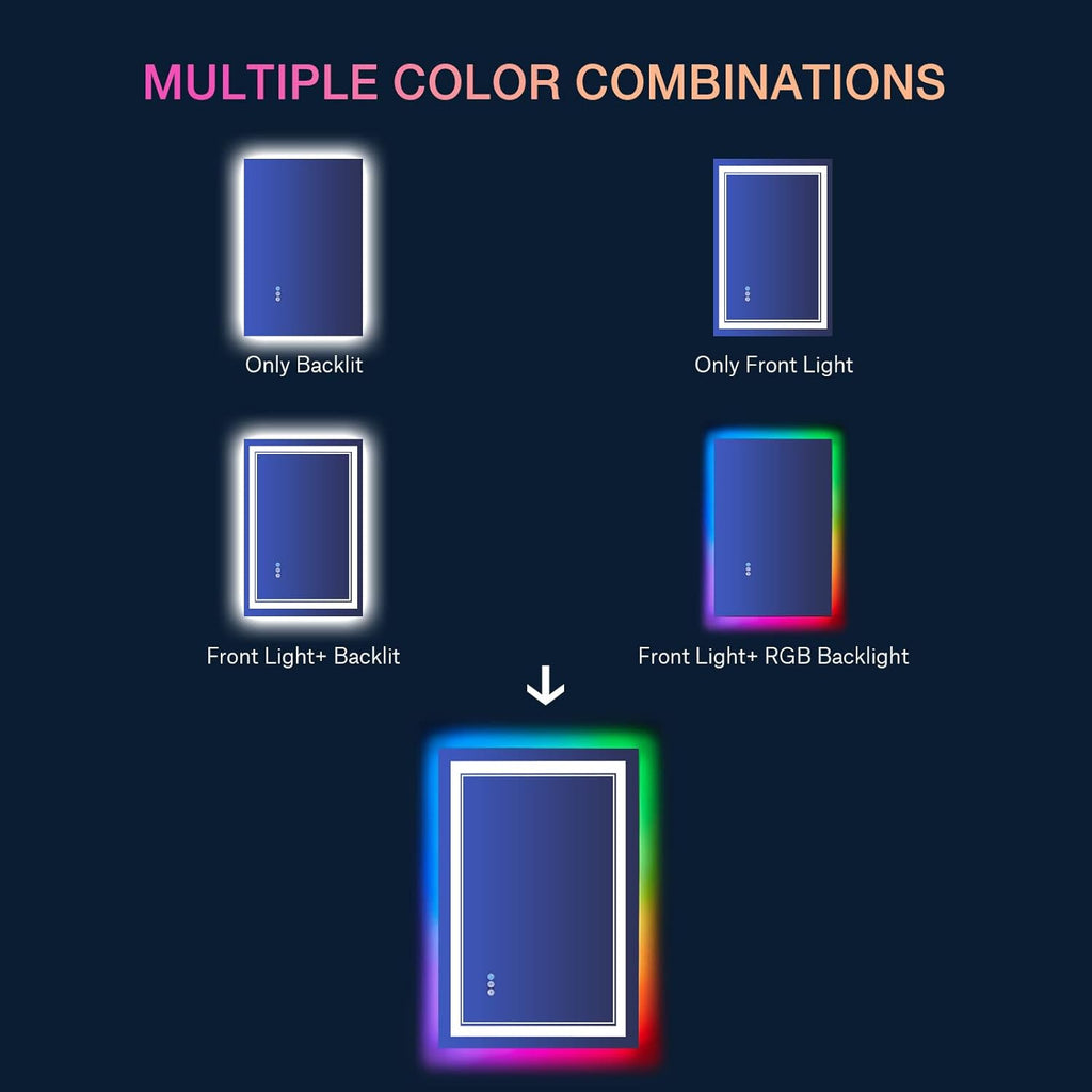 30x36 Inch RGB LED Bathroom Mirror with Lights, Color Changing RGB Backlit LED Mirror for Bathroom,Lighted Vanity Mirrors for Bathroom Wall, Dimmable, Anti-Fog (RGB Backlit+Front-Lit)