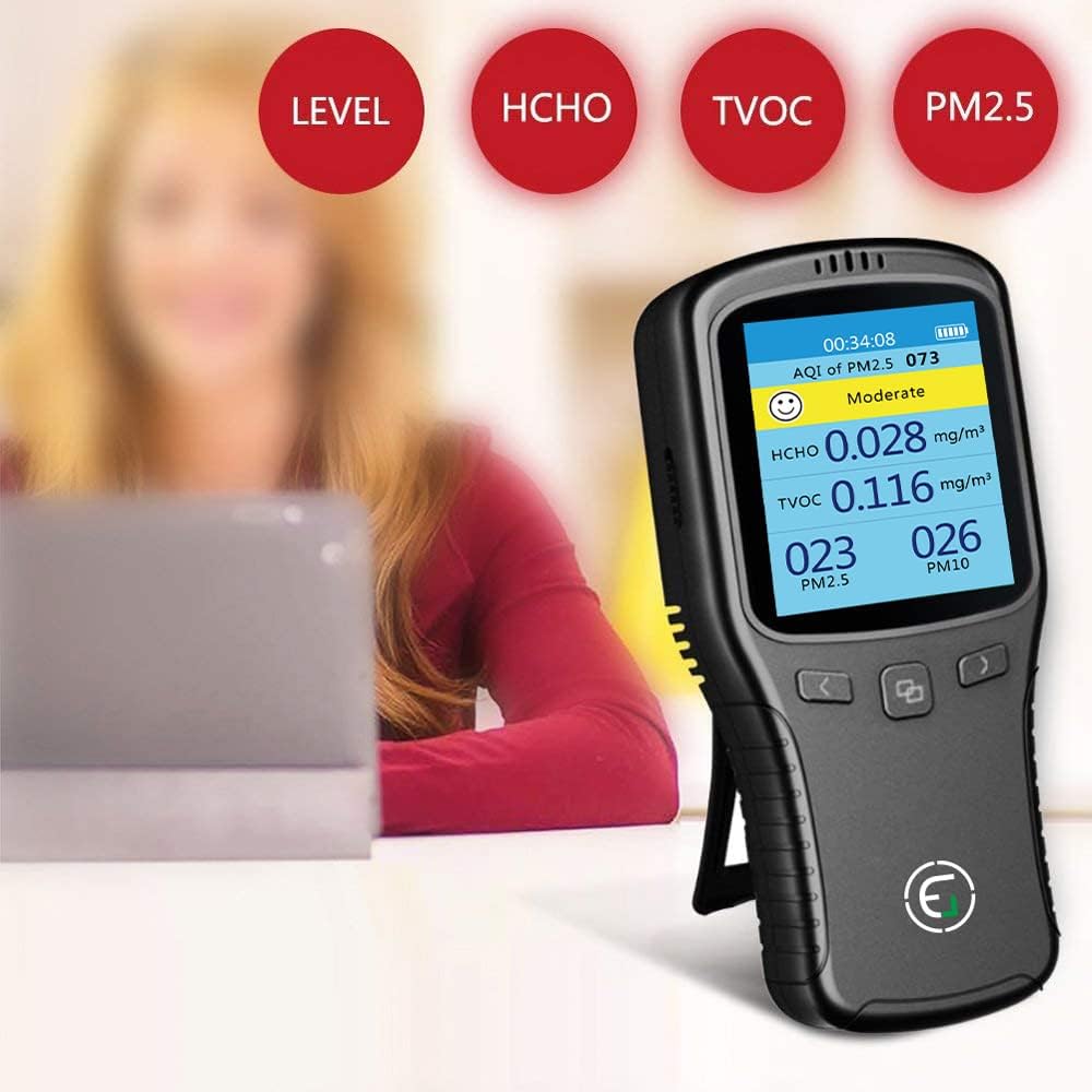 EG Air Quality Monitor, Formaldehyde Detector, Pollution Meter, Sensor, Tester; Detect & Test Indoor Pollution, TVOC Volatile Organic Compound Gas, PM2.5 2.5 Micron Particulate Matter Dust; eBook