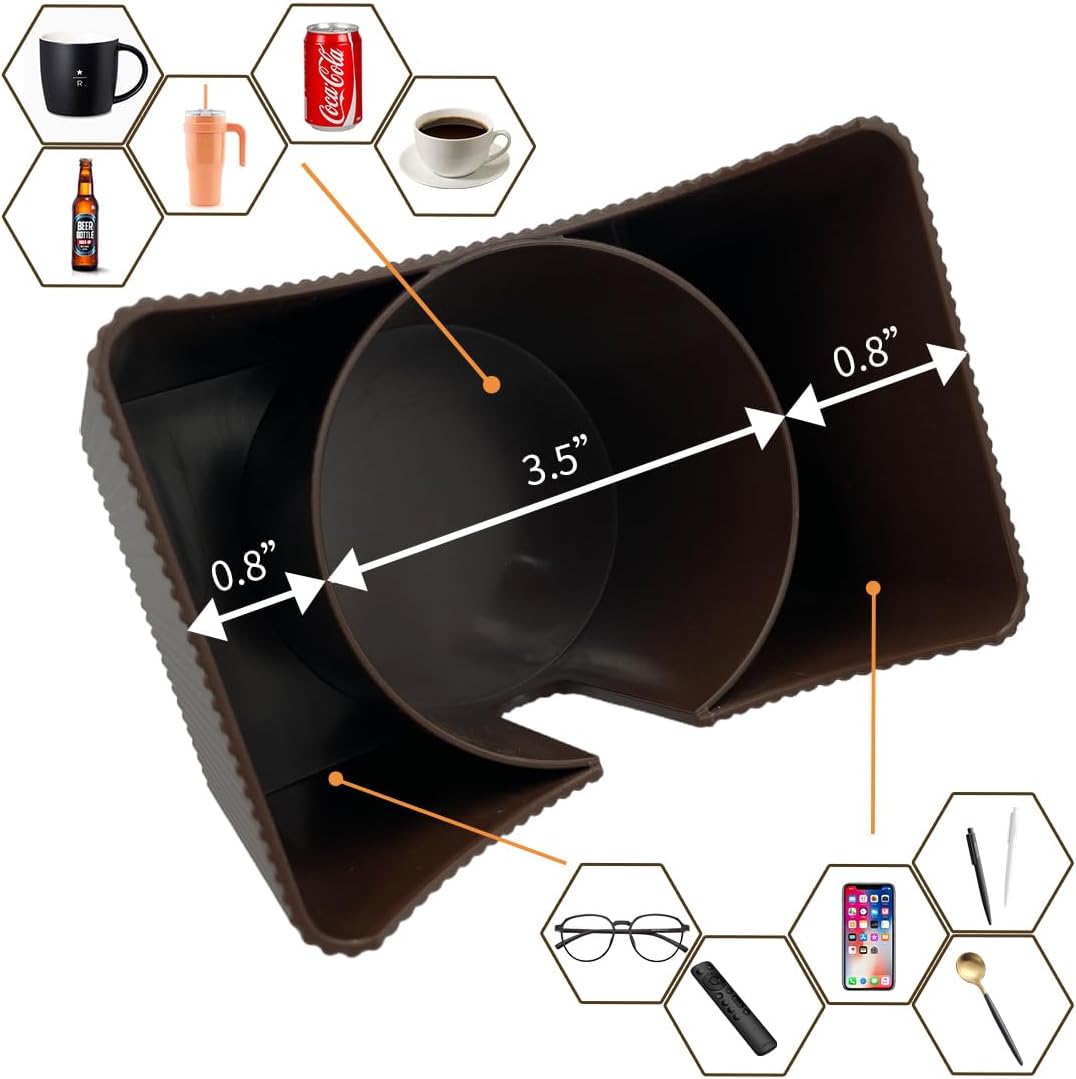 Couch Anti-Spill Drink Holder Tray, Couch Seat Cushion Cup Beverage Holder for Cups, Mugs, Bottles, Cans (Brown)
