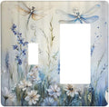 Decorative Outlet Covers Watercolor Dragonfly Blue Wihte Flower 2 Gang Light Switch Cover Plate Single Toggle 1 Rocker Wall Plates for Electrical Outlets Switch Plate Covers for Bedroom Decor