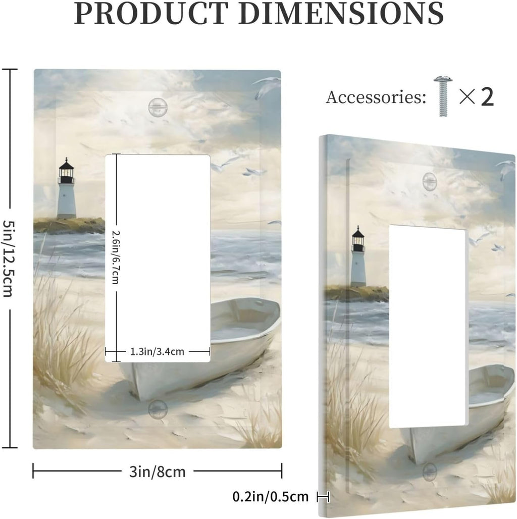 Decorative Outlet Covers Seascape Painting with Lighthouse Boats 1 Gang Rocker Light Switch Covers Single Decora GFCI Device Wall Plate for Bedroom Home Decor （2 Pack）