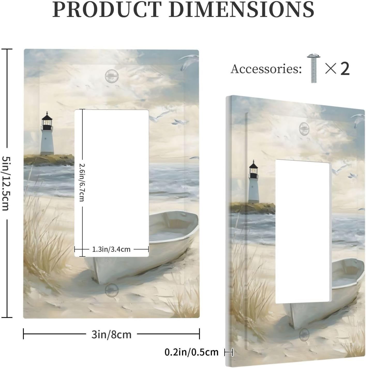Decorative Outlet Covers Seascape Painting with Lighthouse Boats 1 Gang Rocker Light Switch Covers Single Decora GFCI Device Wall Plate for Bedroom Home Decor （2 Pack）