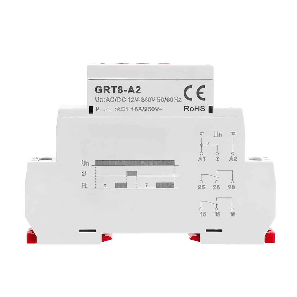 GEYA Delay On Single Function Time Relay 2 Outputs 16A Electronic Adjustable Power ON Timer Delay Relay Rail Modular(GRT8-A2,AC/DC12V-240V)
