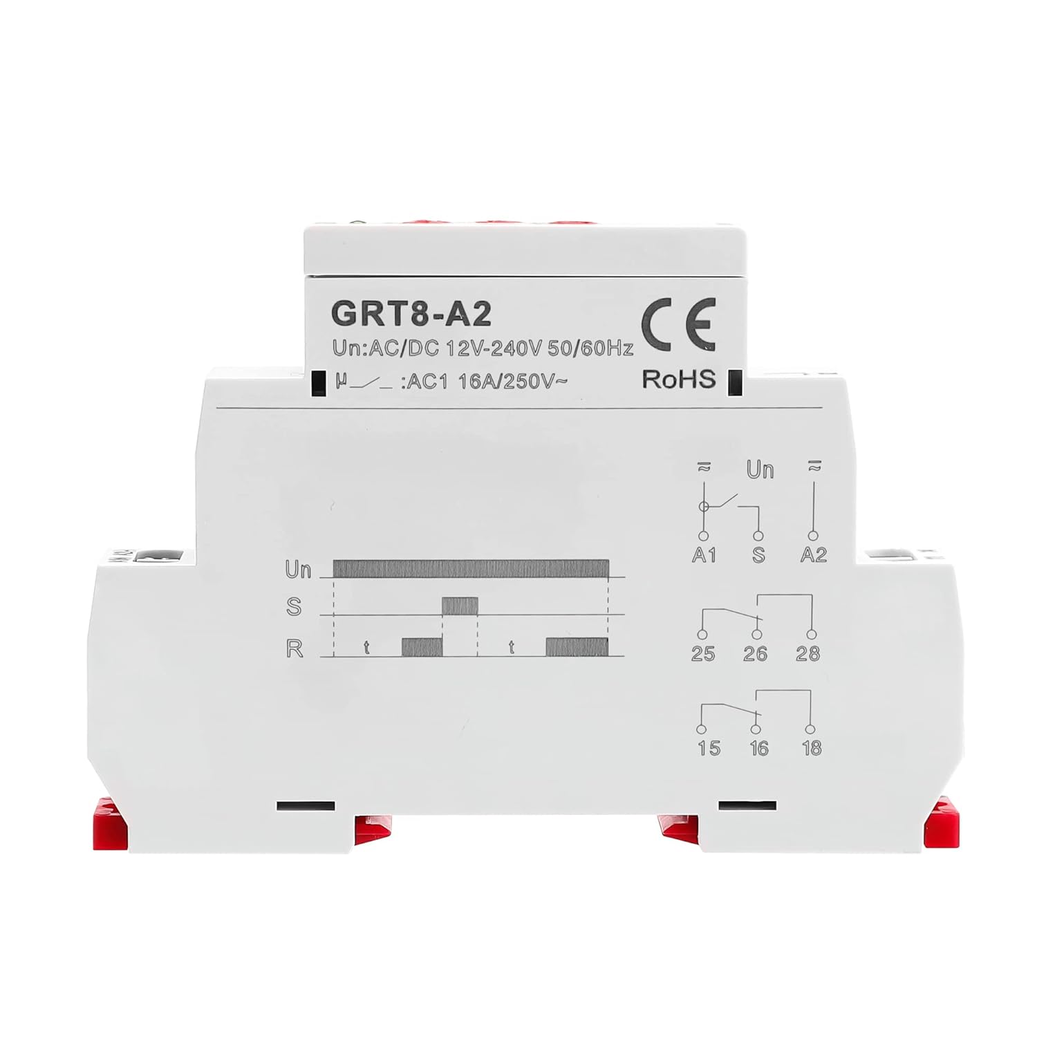 GEYA Delay On Single Function Time Relay 2 Outputs 16A Electronic Adjustable Power ON Timer Delay Relay Rail Modular(GRT8-A2,AC/DC12V-240V)