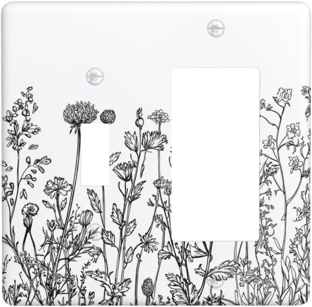 Outlet Covers Floral Wildflower Rustic Plant Leaves 1 Toggle 1 Rocker Combination Decorative Wall Plate Electrical Switch Plates Light Switch Cover Plate For Farmhouse Cabin Decor