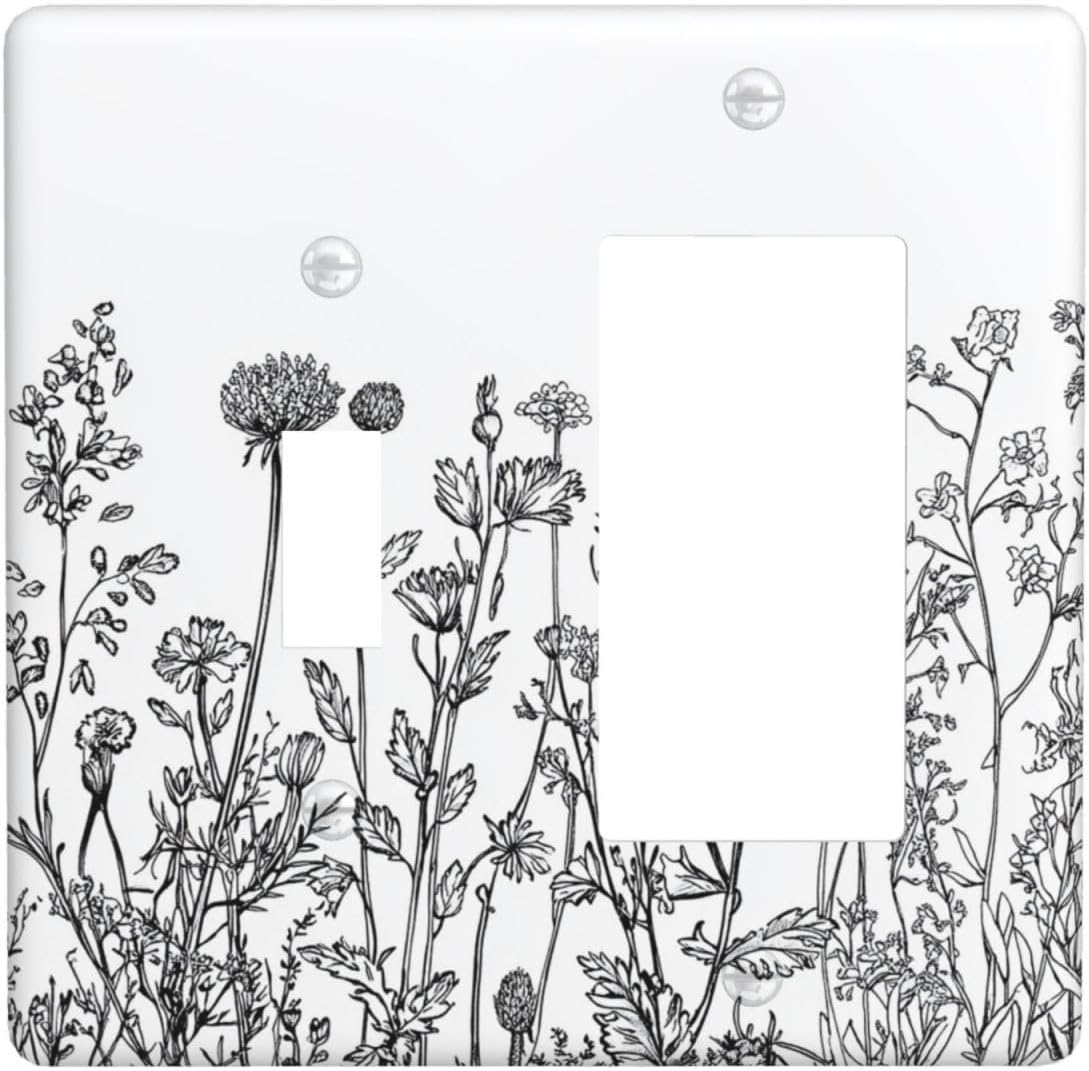 Outlet Covers Floral Wildflower Rustic Plant Leaves 1 Toggle 1 Rocker Combination Decorative Wall Plate Electrical Switch Plates Light Switch Cover Plate For Farmhouse Cabin Decor