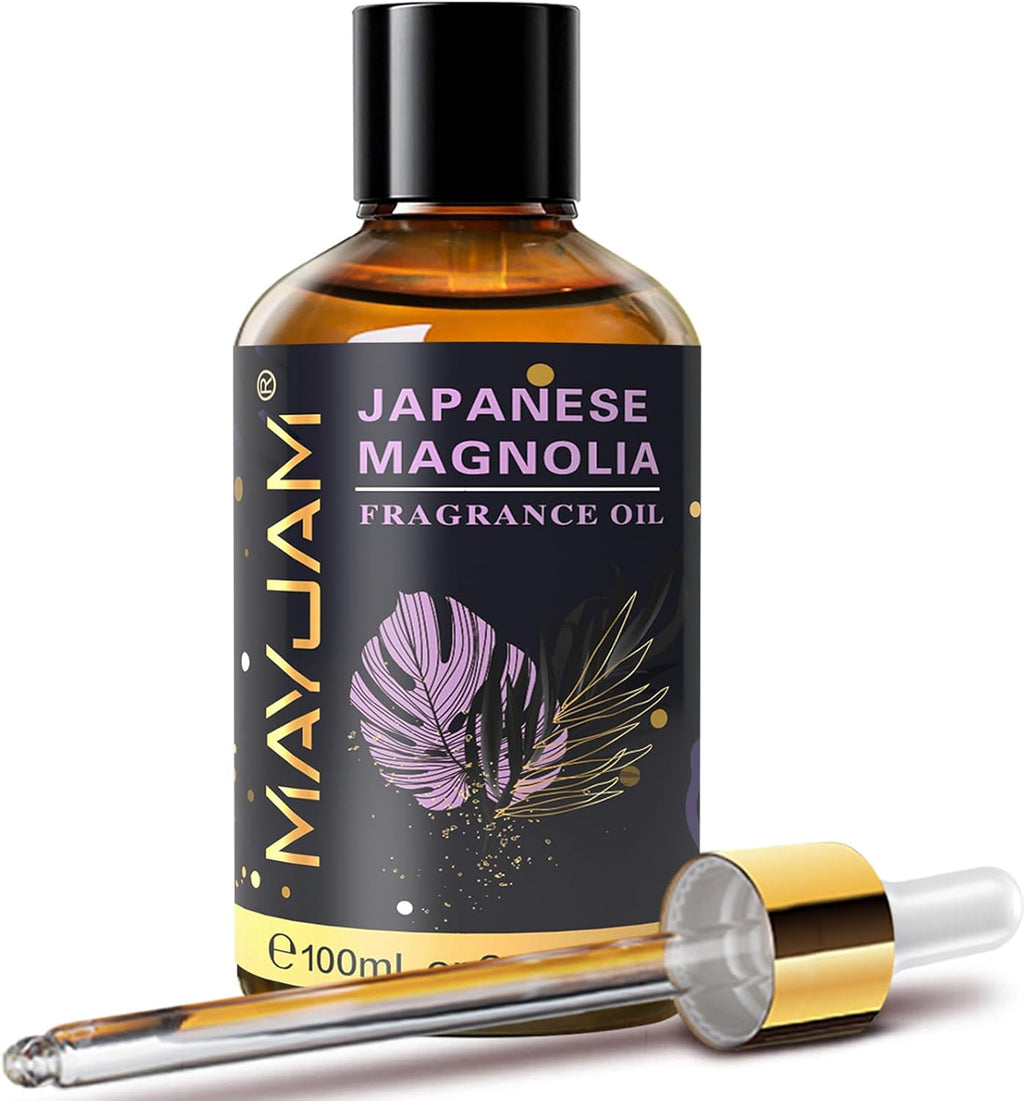 MAYJAM 100ML/3.38FL.OZ Japanese Magnolia Fragrance Oils with Glass Dropper, Essential Oils for Diffusers for Home, Long Lasting Scented Oils for Diffusers Soap Candle Making