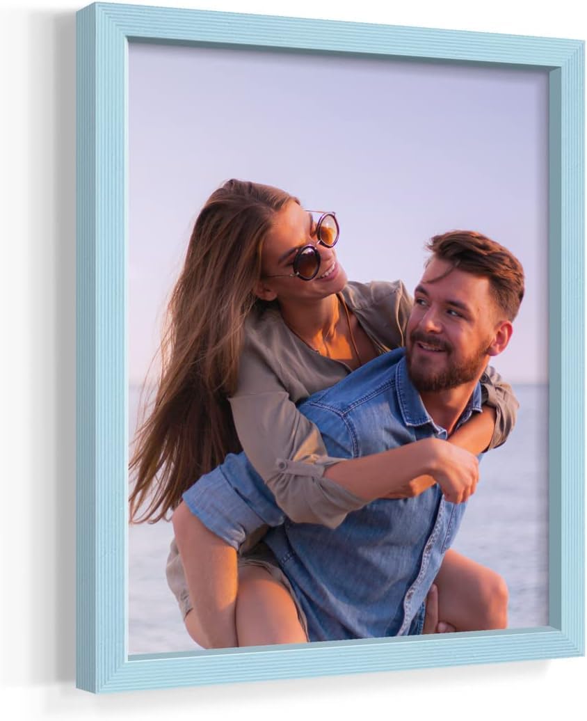 Renditions Gallery Set of 12, 8X10 Custom Photo Prints with Real Wood Picture Frames. Create Personalized Photos with Peel & Stick Photo Frames. Blue Frame