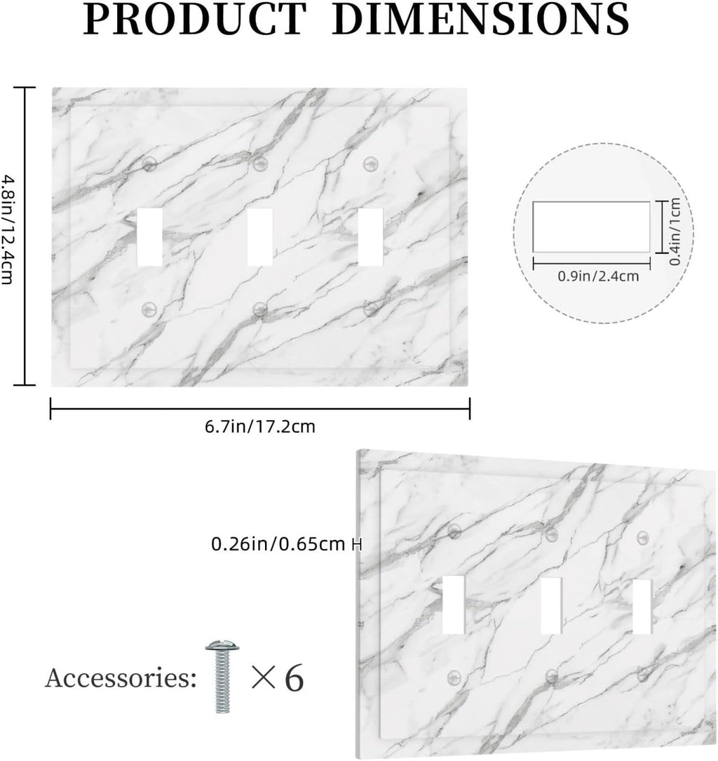 Decorative Light Switch Cover Plate Modern Grey Marble Texture 3 Gang Wall Plates for Electrical Outlets Triple Toggle Switch Plate Covers Outlet Covers Faceplate for Bedroom Home Decor