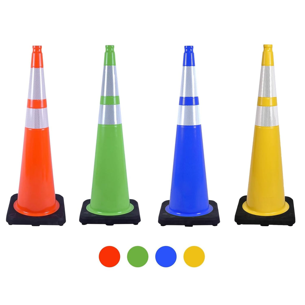 4 Pack 36 Inch Yellow PVC Safety Cones with Black Base, Extra Tall Traffic Cones for Road Construction, Garage Entrance, Outdoor Events (4, Yellow, 36 Inch)