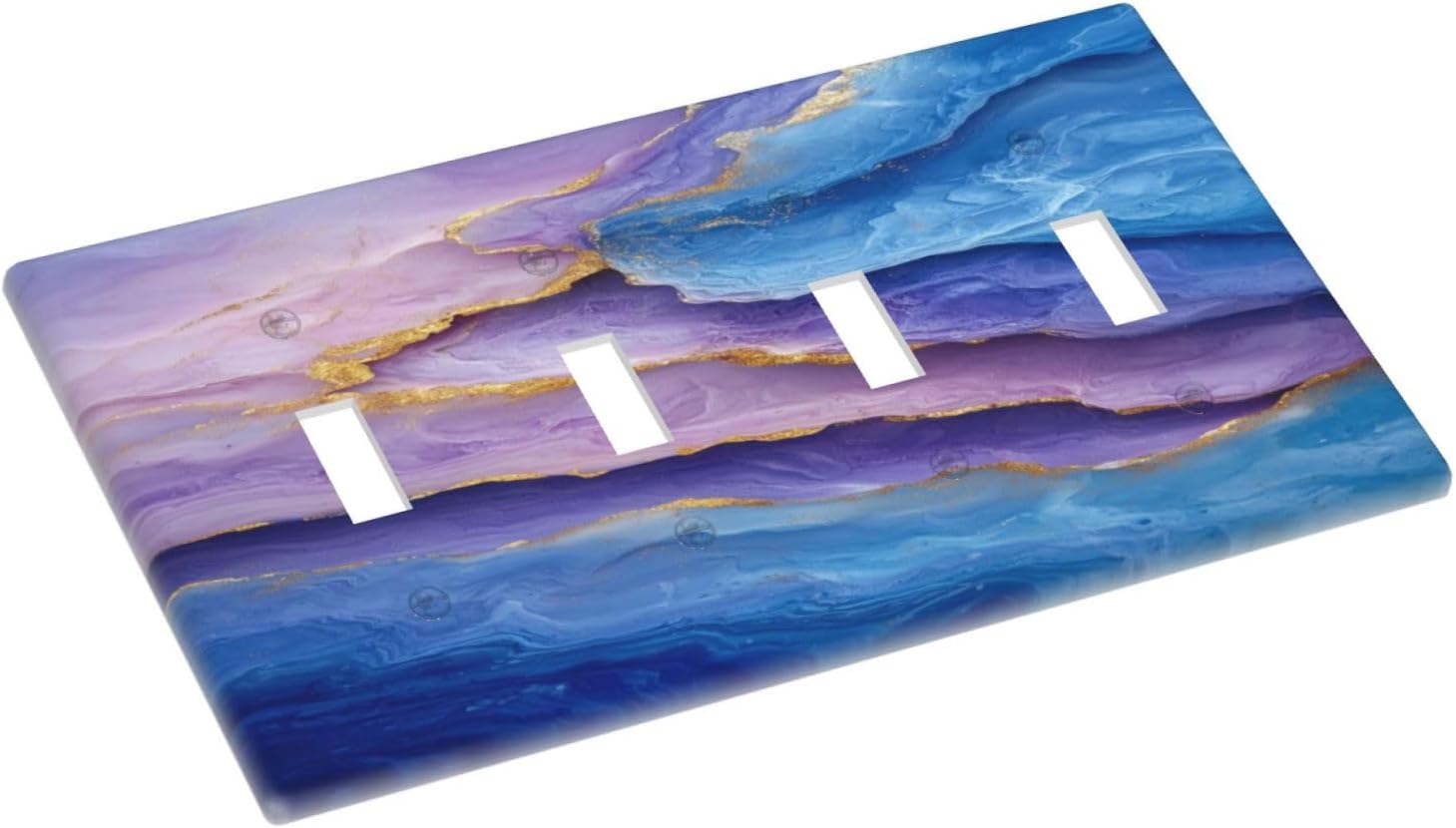 Decorative Light Switch Plate Covers Abstract Blue Purple Gold Marble Texture 4 Gang Light Switch Cover Plate Quad Toggle Wall Plate Outlet Covers Faceplate for Bathroon Kitchen Decor
