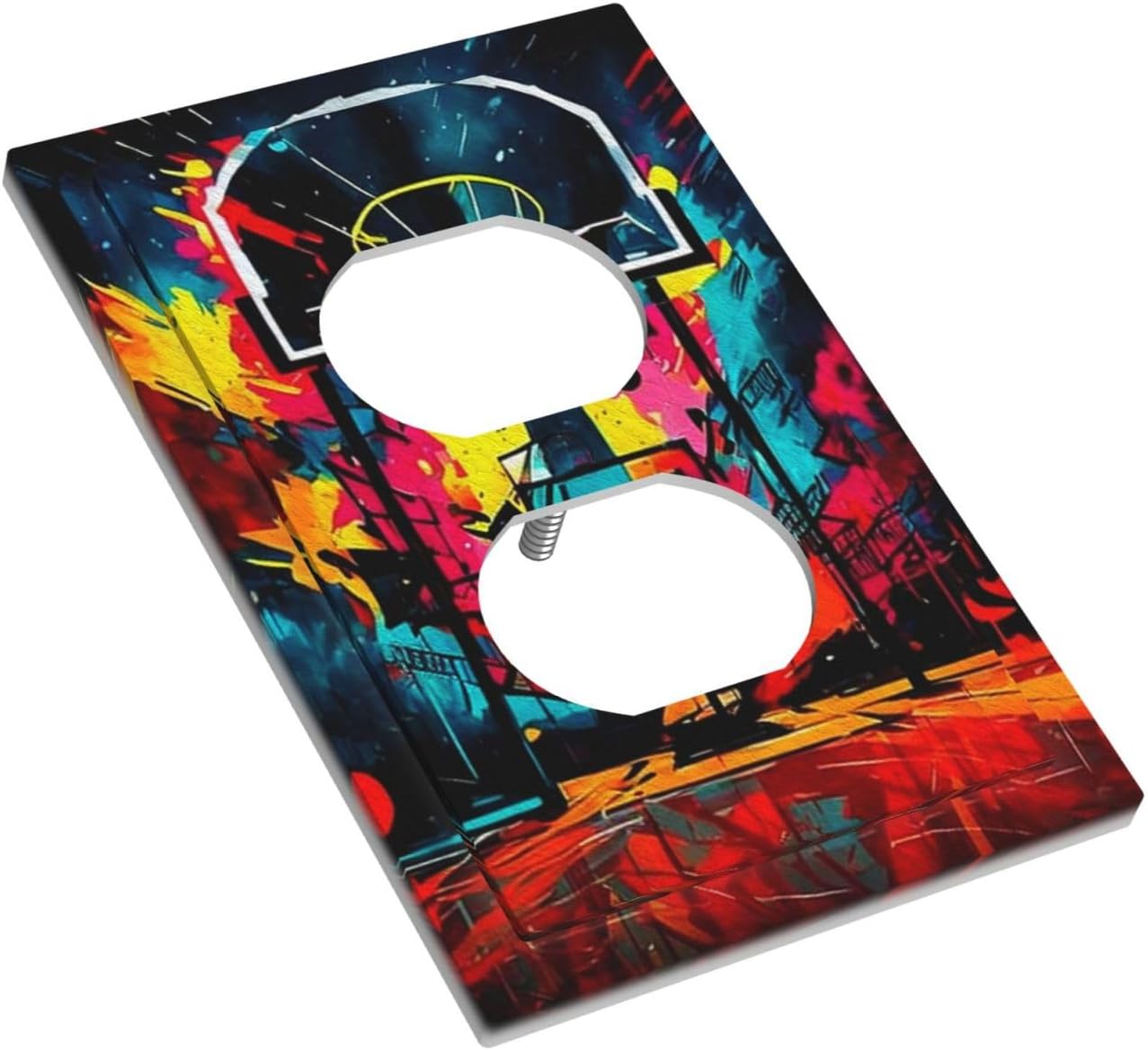 Colorful Graffiti Basketball Sport Basket Hippie Single Duplex Wall Plate Covers Light Switch Cover 1 Gang Outlet Plate Decorative Switchplate Covers Electrical Faceplate for Country Bathroom