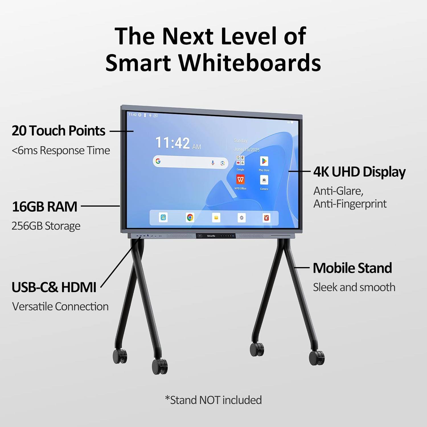 Shiarffe R9 Smart Board 4K Interactive Whiteboard EDLA-Certified All-in-One Touchscreen Digital Display Built-in 60W Speaker for Classrom Hybrid Work