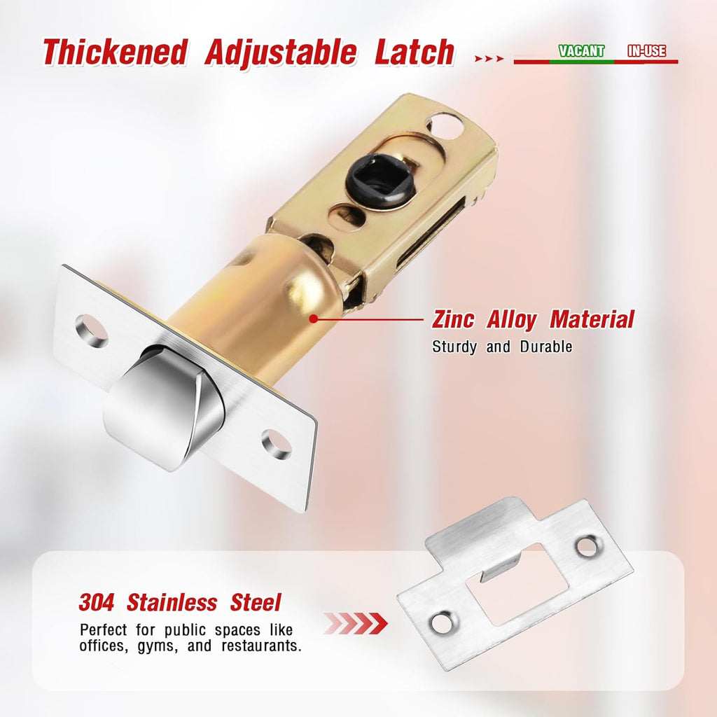 Bathroom Indicator Privacy Door Lock, Vacant Occupied Lock, Large Vacant or In-Use Door Handle, ANSI Grade 2 Commercial Grade, Satin Chrome