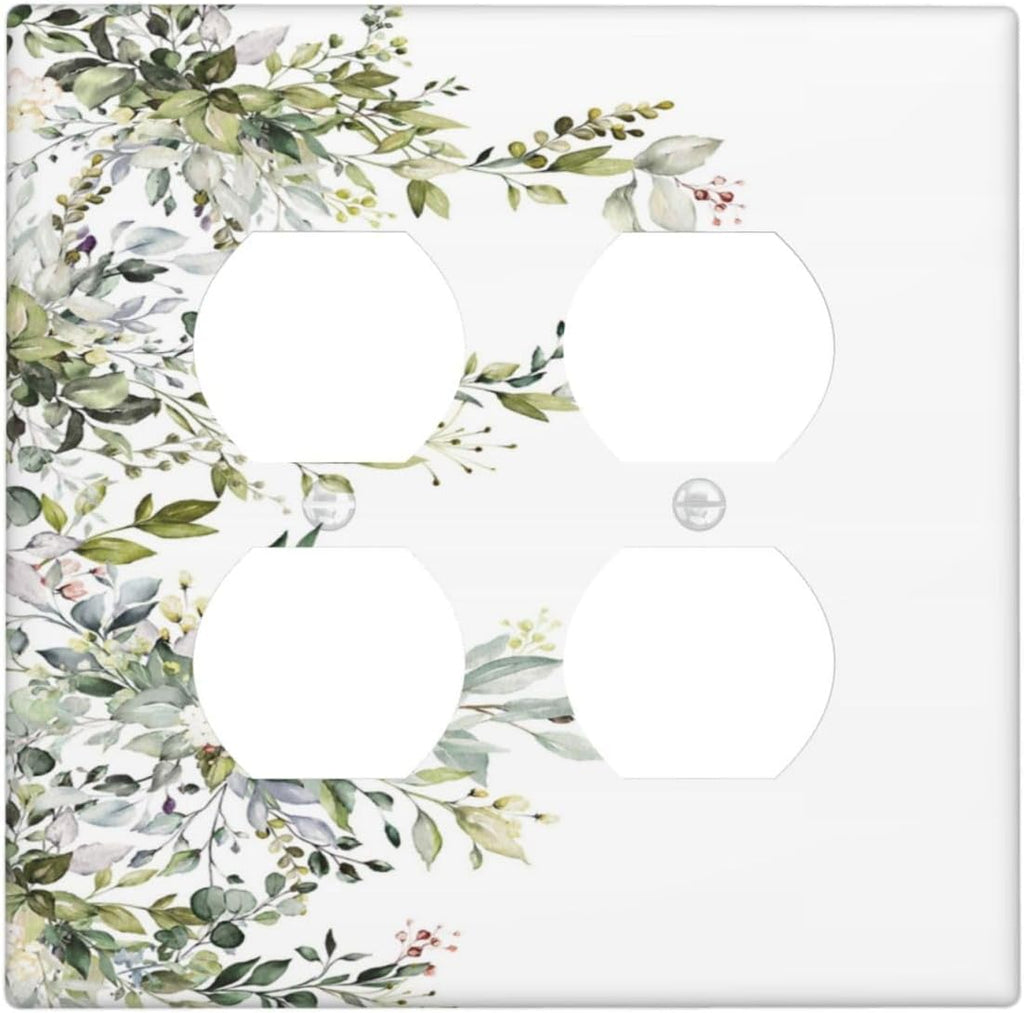 Decorative Outlet Covers Rustic Eucalyptus Leaves Green Leaf 2 Gang Wall Plate Double Duplex Light Switch Cover Switch Plate Covers for Country Bedroom Home Decor
