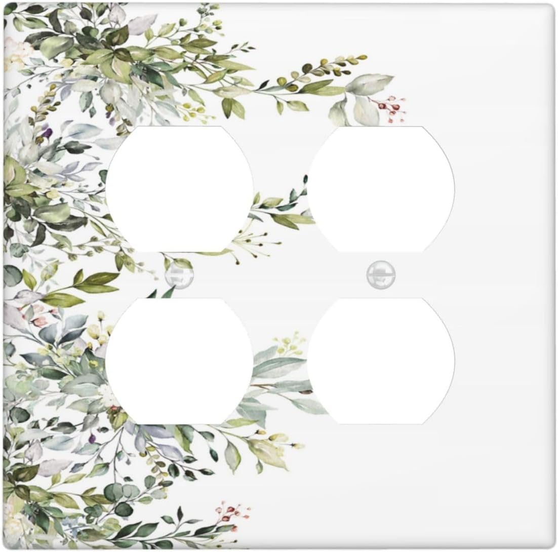 Decorative Outlet Covers Rustic Eucalyptus Leaves Green Leaf 2 Gang Wall Plate Double Duplex Light Switch Cover Switch Plate Covers for Country Bedroom Home Decor