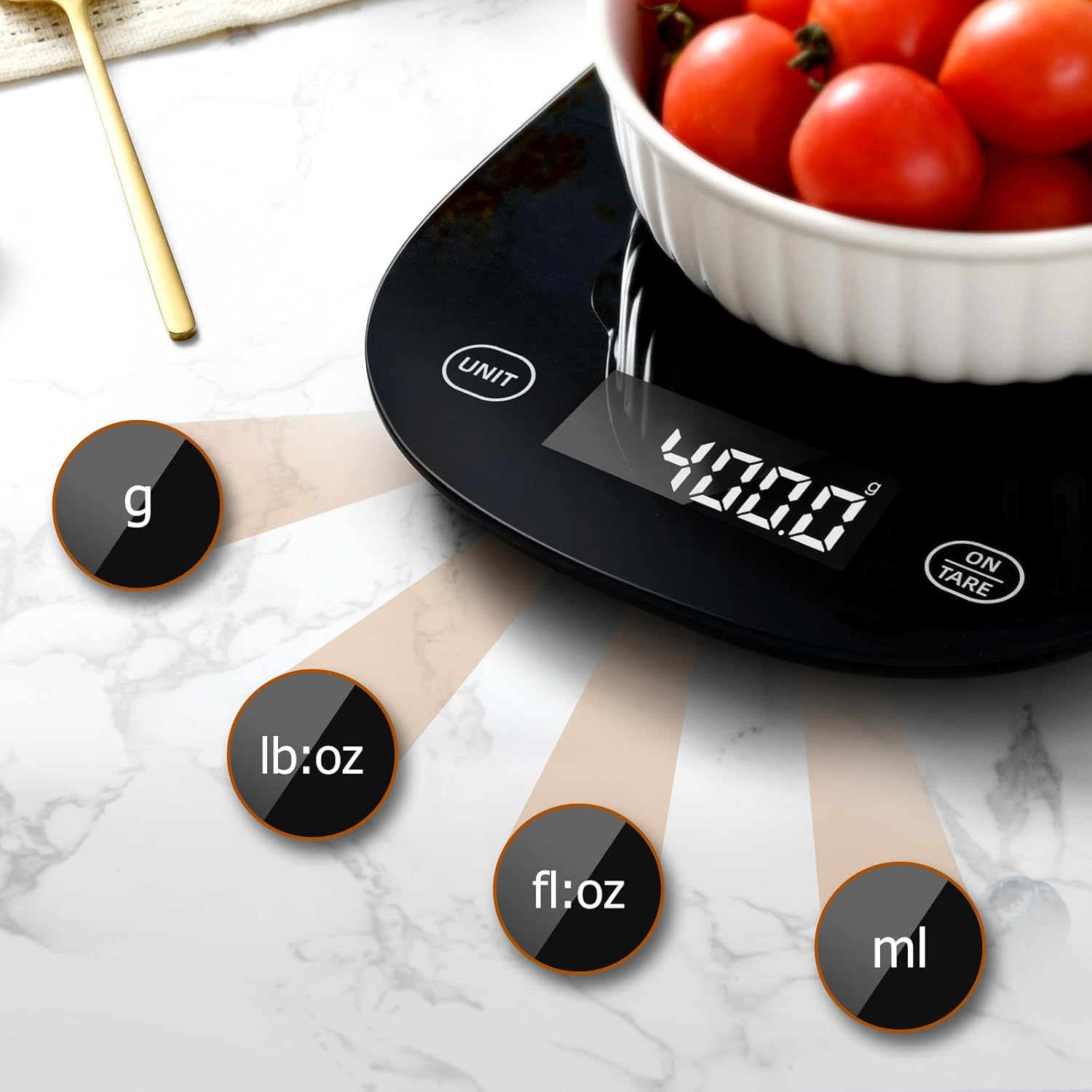Arboleaf Smart Food Kitchen Scale, 22lb Digital Food Scale with Nutritional Calculator, Smart Kitchen Weighing with App for Macro, Keto, Calorie, Cooking, Grams and Ounces, 0.1oz/0.5g，Black