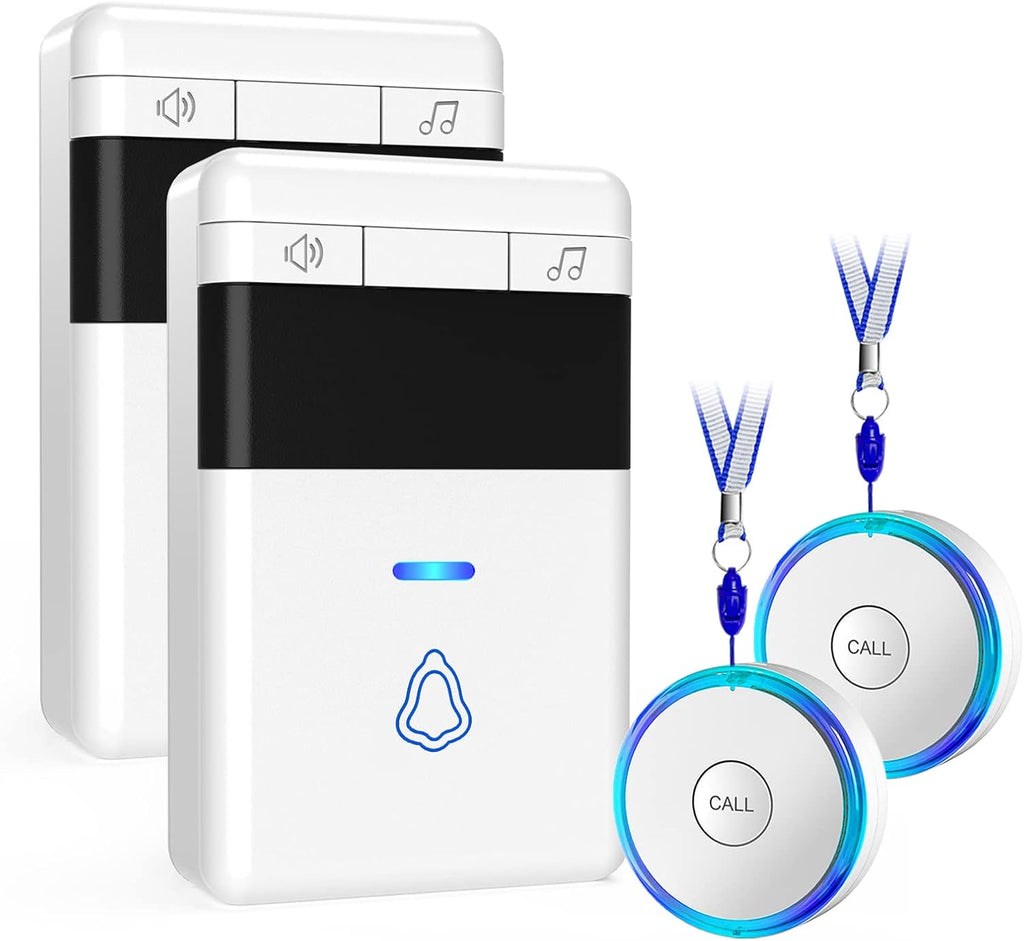 Caregiver Pager, Wireless Call Button for Seniors/Elderly at Home, 2 SOS Button + 2 Receiver Medical Life Alert System, Emergency Panic Call Bell, Help Alarm for Nurse Calling & Patient Assistance