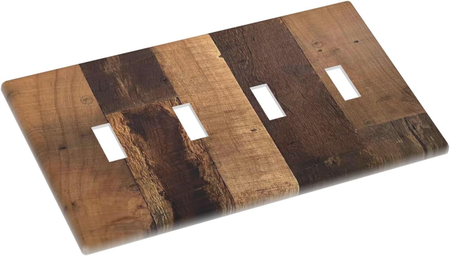 Rustic Brown Wood Vintage Wood Board Light Switch Covers Quad Toggle Electrical Faceplate 4 Gang Wall Plate Decorative Switch Plates For Farmhouse Cabin Decor