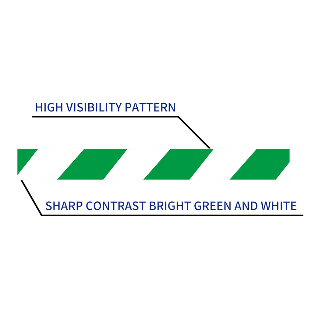 TAPEBEAR Hazard Caution Tape, 2inch x 150 Feet(50yds) Self Adhesive Warning Tape for Steps, High Visibility White&Green Tape for Halloween Outdoor Construction Warning, Danger Zone, 5Rolls