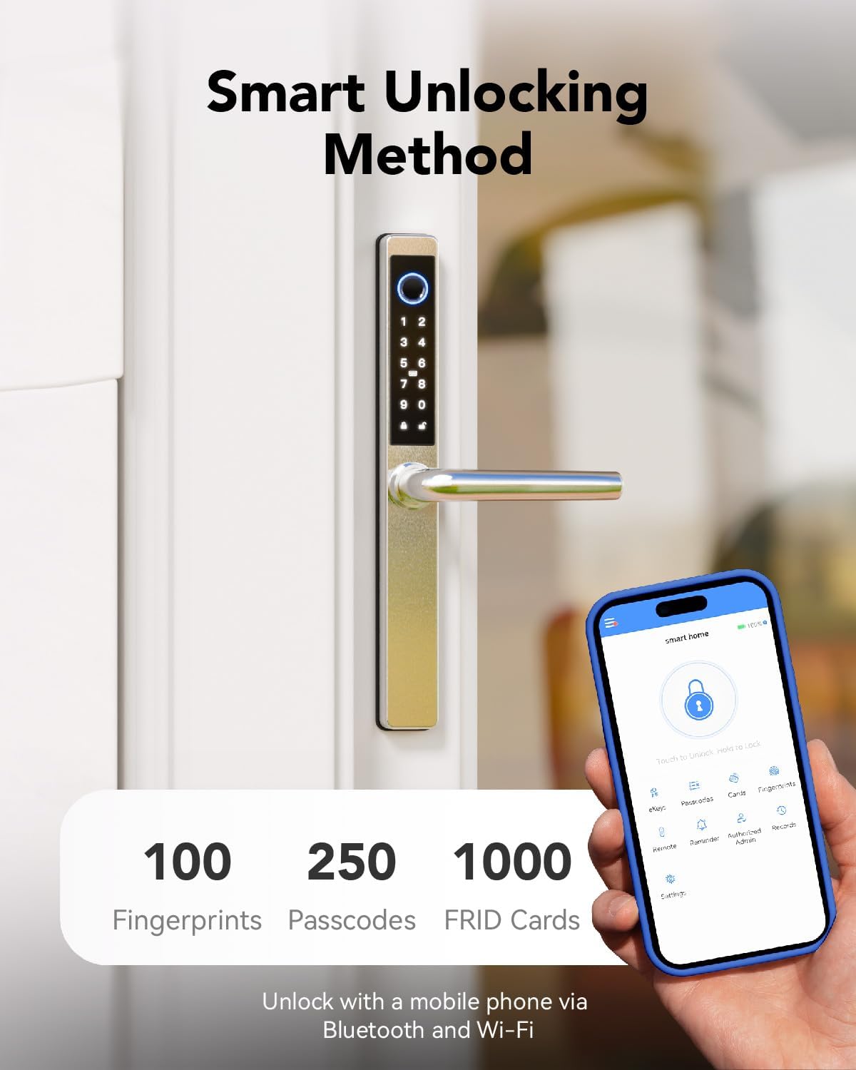 Smart Lock Fingerprint Door Lock Smart Deadbolt, Smart Lock for Front Door Children Proof Suitable for Metal Doors, Suitable of 40-90mm (Not Suitable Point Mortise Lock)(OSP Frosted Silver)