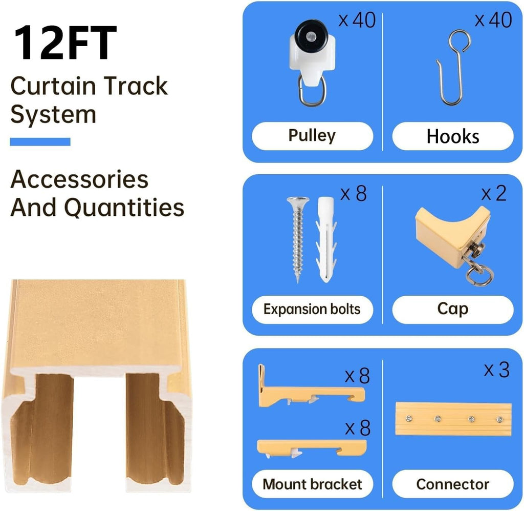 Ceiling Curtain Tracks Ceiling Mounted Heavy-Duty Curtains Rails Room Divider Curtain Track for Living Bedroom Shower Privacy RV Garage Divider Track，Golde 12ft.