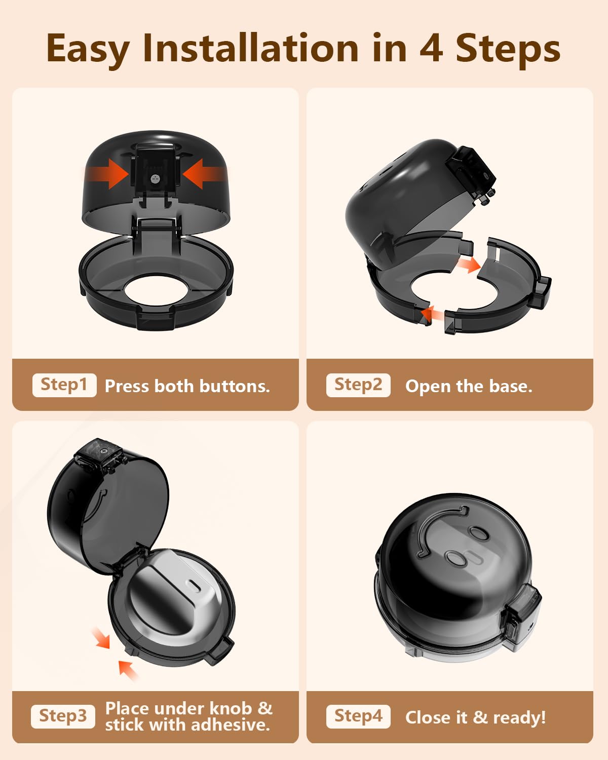 Stove Knob Covers - 5+1 Pack Heat Resistant Gas Stove Knob Covers with Child Proof Lock & Strong Adhesive, Oil-Proof Oven Knob Covers with Semi-Transparent Design, Black