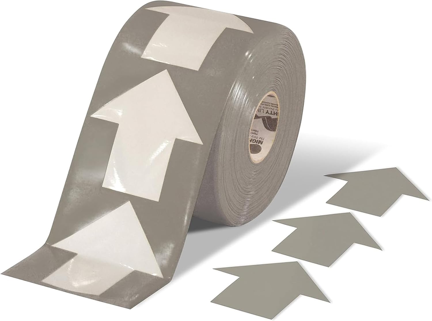Mighty Line 5.5" Wide Solid Arrows Roll, Directional Sticker Sign Floor Marking Tape for Safety, Caution, Warning, Heavy-Duty, Peel and Stick, Adhesive, Industrial Quality, Gray, Pack of 200