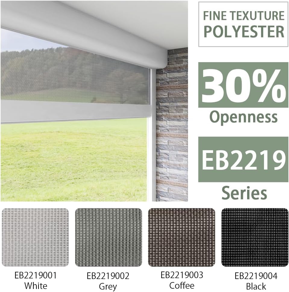 ZSHINE Hard-Wired Outdoor Snow Blocking Weatherproof Motorized Patio Roller Shades Remote Control for Porch Balcony Customized Size (White 30% Openness)