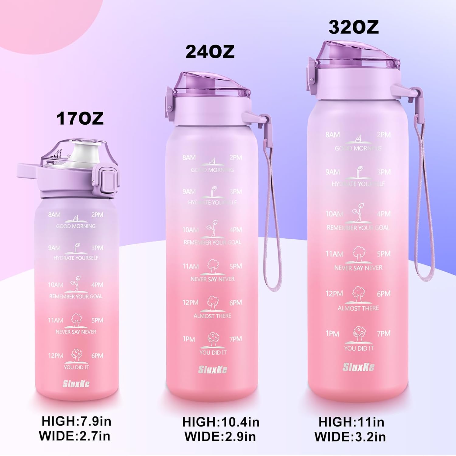 Stainless Steel Insulated Water Bottle 32oz with Handle, 1L Double Wall Insulated Bottle with Time Marker BPA Free, 1000ml Metal Water Flask for Outdoor Working School PURPLE PINK