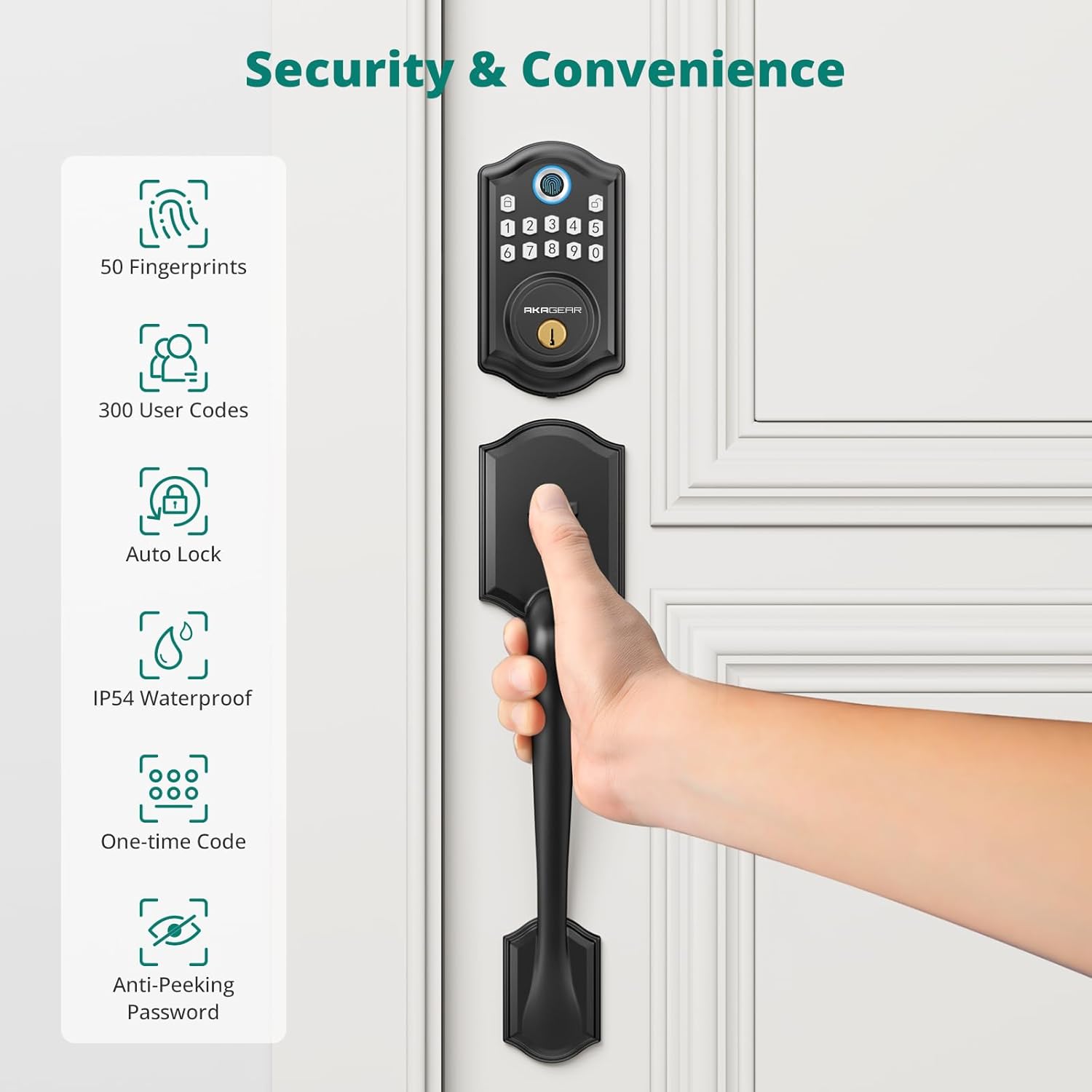 DS10 Keyless Entry Door Lock with Handle Set - Fingerprint DeadBolt, Electronic Keypad Deadbolt, Smart Locks for Front Door, Auto-Lock & One Touch Locking, Easy Installation - Matte Black